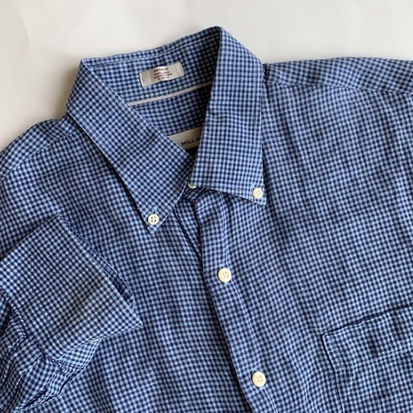 Peter Millar Crown Cool Linen Blue Plaid Golf Long Sleeve Shirt Mens Size Medium - Picture 1 of 12